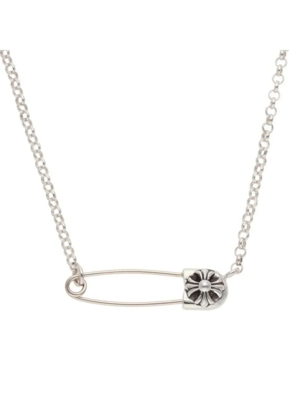 Chrome Hearts Safety Pin Roll Chain Silver Necklace